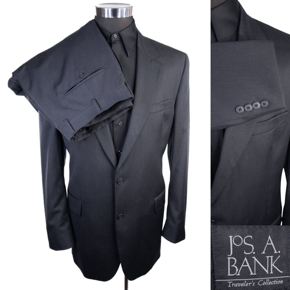 JoS. A. Bank TRAVELER 2-Pcs Suit Solid Gray Jacket Blazer 43L Pants 36x30 Wool